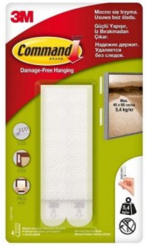 Клейкие застежки для рамок и картин 3M Command узкие 5.4 кг 4 пары Белые (17207 CEE)