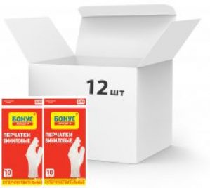 Упаковка перчаток Бонус универсальных виниловых S/M 12 пачек по 10 шт. (4823071620061)