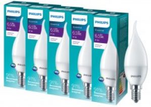 Светодиодная лампа Philips ESSLEDCandle 6.5 E14 840 BA35NDFRRCA (929001905807R) 5 шт