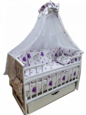 Набор постельного в детскую кроватку 8 элементов "Слоники Сирень"