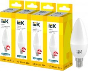 Светодиодная лампа IEK ALFA C35 10W 4000К E14 230V 4шт (LLA-C35-10-230-40-E14X4)
