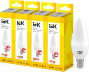 Светодиодная лампа IEK ALFA C35 10W 3000К E14 230V 4шт (LLA-C35-10-230-30-E14X4)