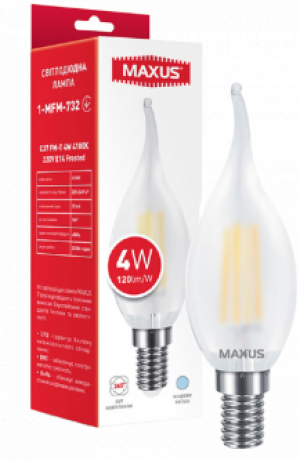Светодиодная лампа Maxus C37 FM-T 4W 4100K 220V E14 Frosted (1-MFM-732)