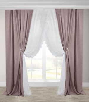 Комплект двойных штор Adagio Windows Decor из вельвета и сетки в цвете пудры 150х270см (2шторы) + 270х270см (2 шторы)