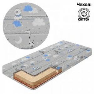 Ортопедический кокосовый матрас Qvatro в детскую кроватку трехслойный кокос+поролон 120х60х7 см серый животные