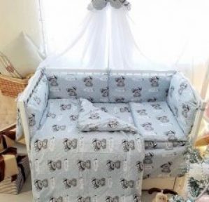 Набор постельного белья в детскую кроватку Qvatro 9в1 серый boy