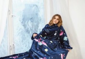 Плед з рукавами і кишенями TeddyBoom ​​з мікрофібри Фламінго 200х160 см Синій (123374)