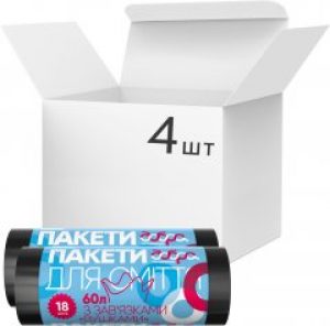 Упаковка пакетов для мусора Добра Господарочка с завязками 60 л 4 рулона по 18 шт 8 мкм Черных (4820086521864)