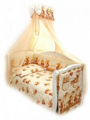 Комплект постели в детскую кроватку с балдахином и бортиками 8 элементов Twins Comfort С-031 Пчелки