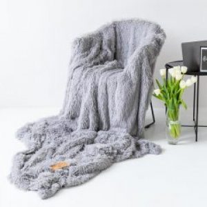 Покривало хутряне з довгим ворсом Травка 220*240 см колір Сірий