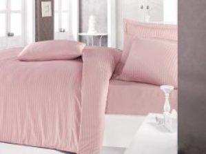 Однотонное постельное белье Сатин Страйп Clasy 200x220 Евро Пудровый Pudra (Турция)