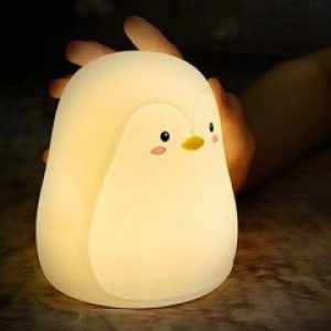 Ночник детский светильник Пингвин RGB silicone night light Белый