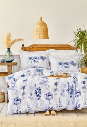 Комплект постельного белья Karaca Home Сатин Roses Mavi 200x220 (svt-2000022261579)