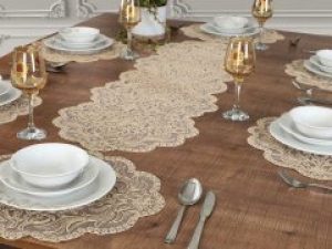 Дорожка и салфетки сервировочные на стол (раннер) кружевные бежевые Tropik