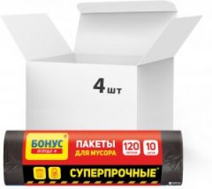Упаковка пакетов для мусора Бонус 120 л 4 шт по 10 пакетов Черных (16100670_16100675)