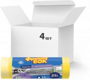 Упаковка пакетов для мусора Фрекен БОК с затяжкой 35 л 4 шт по 15 пакетов Желтых (16402700_16402760)