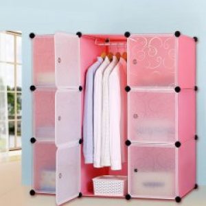 Пластиковый шкаф органайзер для хранения одежды модульный DIY storge Розовый