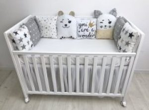 Бортики в детскую кроватку на три стороны Moon Time Котики с сердечками