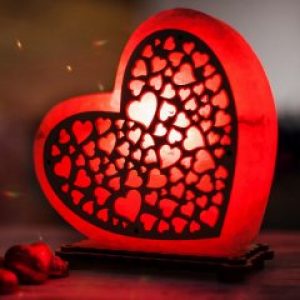 Настольная лампа- Ночник HealthLamp Сердце Любви красное из природной Соли с регулятором яркости