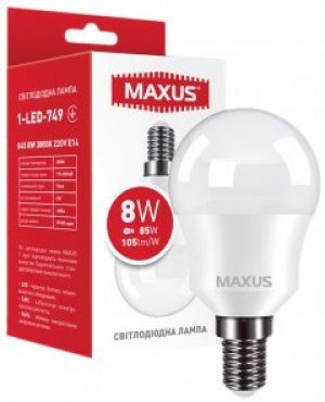 Лампа светодиодная MAXUS G45 8 Вт 3000 K 220 В E14 (1-LED-749)