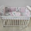 Защита бортики из 12 подушек со съемными наволочками в детскую кроватку / розовый цвет / панда на месяце