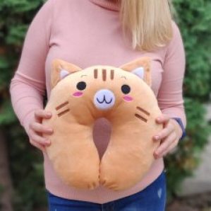 Подушка дорожная под шею рогалик валик 31x31x8 см Коричневая 110