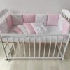 Защита бортики из 12 подушек со съемными наволочками в детскую кроватку / розовый цвет / зайка с шариком