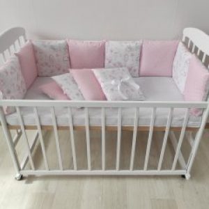 Защита бортики из 12 подушек со съемными наволочками в детскую кроватку / розовый цвет / зайка с шариком