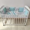 Защита бортики из 12 подушек со съемными наволочками в детскую кроватку / мятный цвет / животные