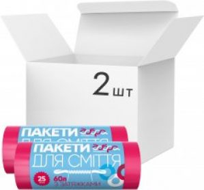 Упаковка пакетов для мусора Добра Господарочка с затяжками 60 л 2 рулона по 25 шт Красных (4820086521925)