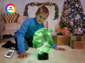 3D ночник "Шрек" (УВЕЛИЧЕННОЕ ИЗОБРАЖЕНИЕ) подарочная упаковка + 16 цветов + пульт ДУ + сетевой адаптер + батарейки (3ААА)  3DTOYSLAMP