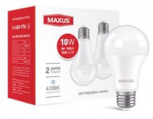 Светодиодная лампа MAXUS A60 10W 4100K 220V E27 (2-LED-776) 2шт
