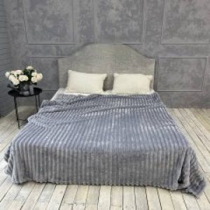 Плед покрывало плюшевое Cappone из микрофибры Полоска 200х220 см Светлая Сталь