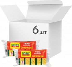 Упаковка губок кухонных Бонус Суперпена из крупнопористого поролона 6 пачек по 5 шт (15100830)