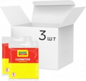 Упаковка салфеток Бонус целлюлозных 3 пачки по 5 шт (18400190)