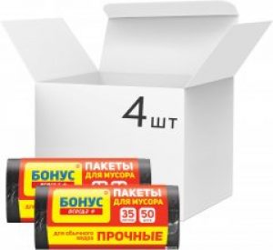 Упаковка пакетов для мусора Бонус 35 л 4 рулона по 50 шт Черных (16100430)