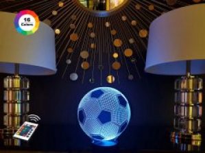 3D ночник "Футбольный мяч" (УВЕЛИЧЕННОЕ ИЗОБРАЖЕНИЕ) подарочная упаковка + 16 цветов + пульт ДУ + сетевой адаптер + батарейки (3ААА)  3DTOYSLAMP