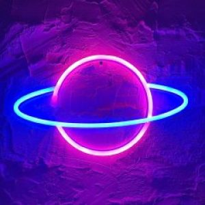Настенный декоративный неоновый светильник-ночник Saturn Decoration Lamp Сатурн (30х18 см) - Розовый/Синий