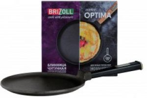 Сковорода для блинов Brizoll Optima-Black чугунная с ручкой 220х15 мм (O2215-P1)