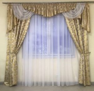 Готовые шторы для зала ALBO 150х270cm (2шт) и ламбрекен на карниз 300-350 cm Бежевый (LS-210-8)