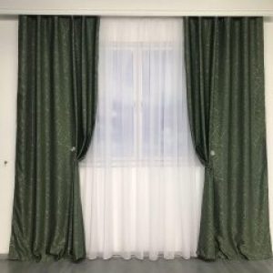 Светоотражающие шторы из льна Блэкаут ALBO 150x270 cm (2 шт) Зеленые (SH-M17-4)