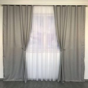 Однотонные шторы из льна Блэкаут ALBO 150x270 cm (2 шт) Серые (SH-M5-6)