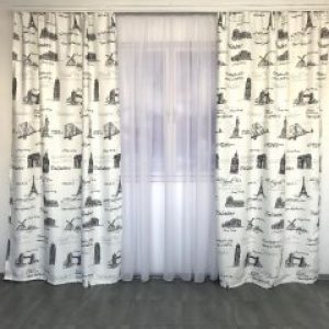 Комплект готовых штор с принтом "города" 150x270 cm (2 шт) ALBO Черные (SH-620-29)