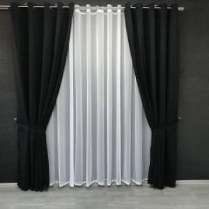 Готовая штора на кольцах люверсах из микровелюра 200x270 cm (1 шт) ALBO Черная (SH-Petek-194)