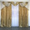 Шторы в зал 150х270 cm (2 шт) с ламбрекеном 300 cm золотистые из жаккарда ALBO (LS-220-9)