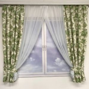 Короткая занавеска шифоновая с атласом в стиле прованс ALBO 400x180 cm Зеленая(KU-631-4)