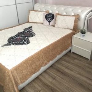Стёганное покрывало на кровать ALBO 220x240 cm + наволочки 50x70 cm (2 шт) Золотистое (P-E3-5)