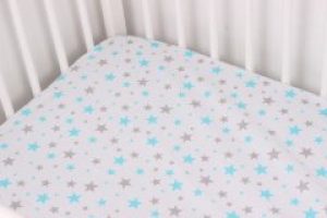 Простынь на резинке 80х160 + 25 см Звезды серо-бирюзовые Моя Ляля (058-101)