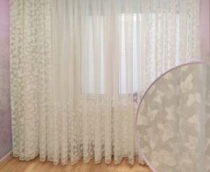 Тюль Декорин Жаккард Бабочки по всему полю 150х270 см 2 шт тюль с бабочками по низу 300х270 см 1 шт белый