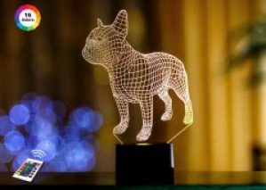 3D ночник "Французский бульдог" (УВЕЛИЧЕННОЕ ИЗОБРАЖЕНИЕ) подарочная упаковка + 16 цветов + пульт ДУ + сетевой адаптер + батарейки (3ААА)  3DTOYSLAMP